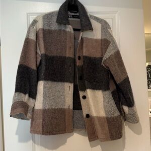 Zara Plaid Jacket - Brown, Black, Cream